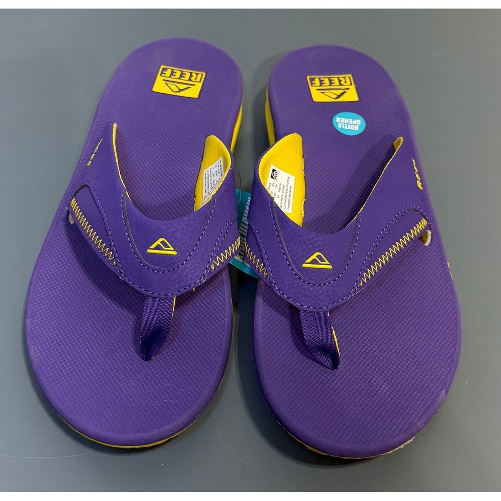 Reef Fanning Pregame Mens 12 Purple Gold Bottle Opener Flip Flop‎ Sandals NEW